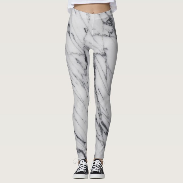 Marmorsteinmuster Weißes Schwarzes Abstraktes Akti Leggings (Vorderseite)