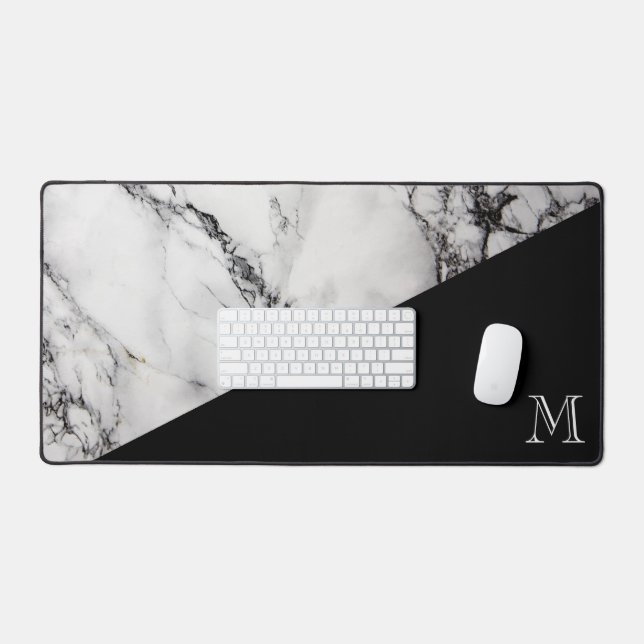 Marmorsteintextur Schwarz-Weiß Schreibtischunterlage (Tastatur & Maus)