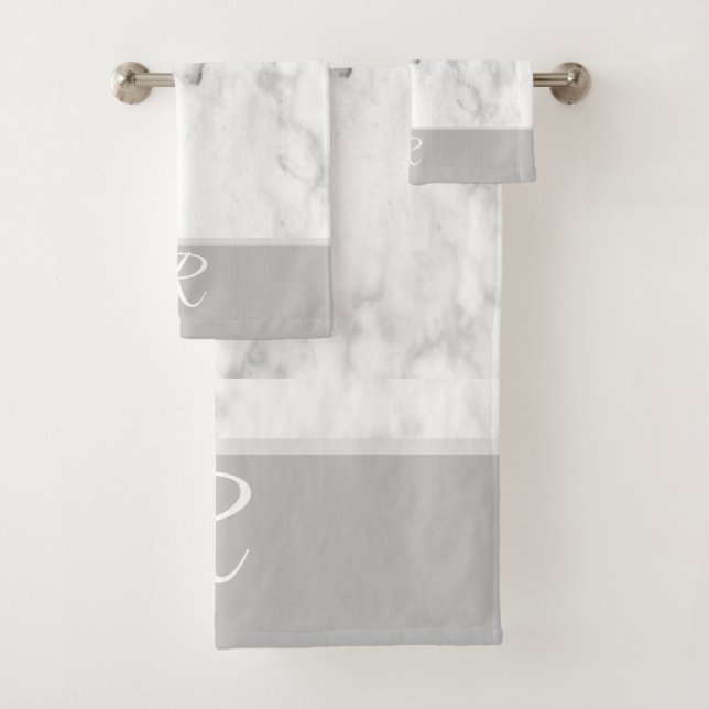 Marmorstil Graue, weiße Monogram, erstes Badezimme Badhandtuch Set (Insitu)