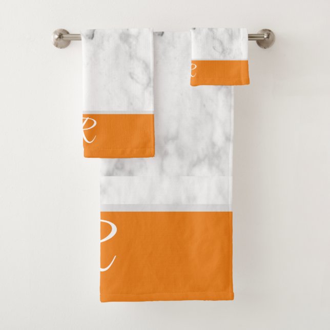 Marmorstil Orange Monogram, erstes Badezimmer Badhandtuch Set (Insitu)