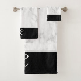 Marmorstil Schwarz-weiß Monogramm Anfangsbad Badhandtuch Set