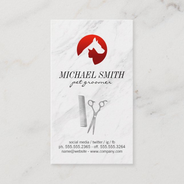 Marmorstone Pet Grooming Dog Icon Business Card Visitenkarte (Vorderseite)