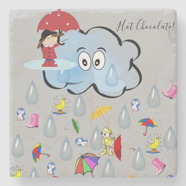 Marmorstone Untersetzer Raindrops Wolken Schirm (Vorderseite)