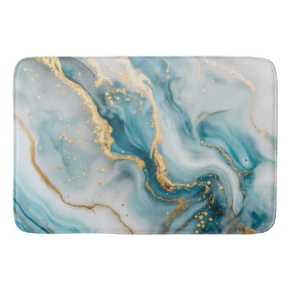 Marmortextur Blau aquamarine Goldbadematte Badematte