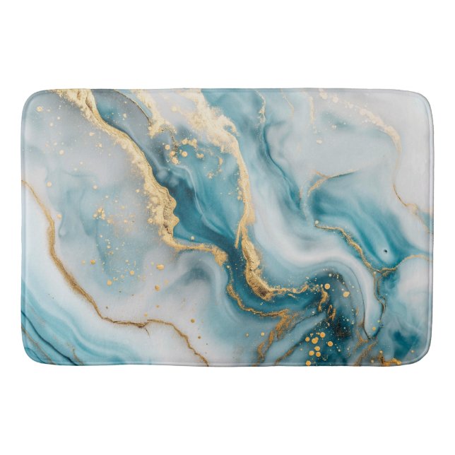 Marmortextur Blau aquamarine Goldbadematte Badematte (Vorderseite)