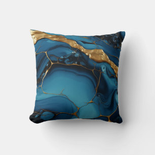 Marmortextur blau goldfarbenes Kissen