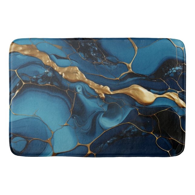 Marmortextur blaue Goldbadematte Badematte (Vorderseite)