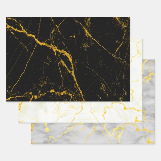 Marmortextur Gold Venen Umhängepapier Blätter (Set)
