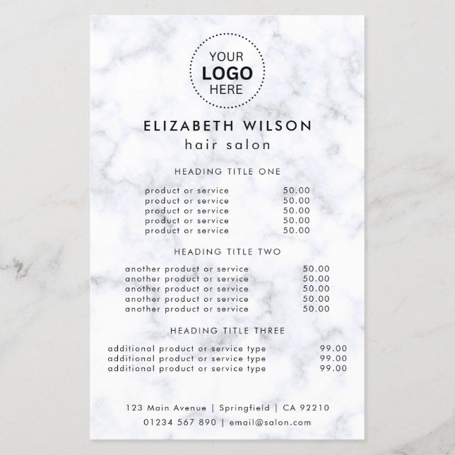 Marmorweiß | Flyer des einfachen Salon Service Men (Vorne)