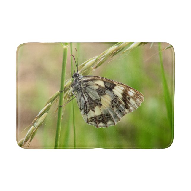 Marmorweißer Schmetterling auf Gras Badematte (Vorderseite)