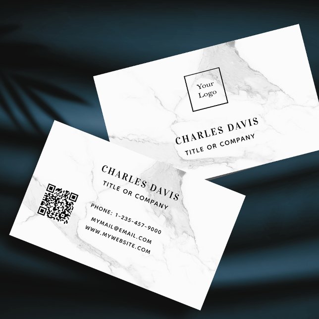 Marmorweißes, elegant-minimalistisches Qr-Logo Visitenkarte (Von Creator hochgeladen)