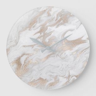 Marmorweißes Goldbeige Elfenbein-Creme-Steingrau Große Wanduhr