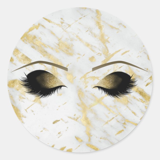 Marmorweißgoldmakeup Eyelashes Schönheitsgrab Part Runder Aufkleber (Vorderseite)