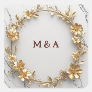 Marmorzentrum Gold Blumenkranz Etikett ✨ Quadratischer Aufkleber