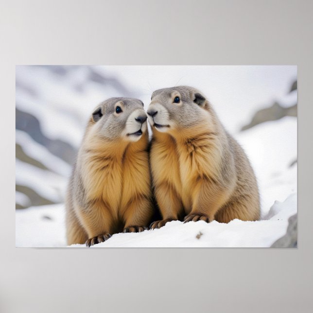 Marmot Animal Nature Zuneigung Gekümmert Poster (Vorne)