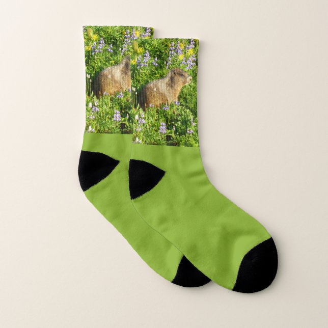 Marmot dans le Mont Rainier Fleurs sauvages (Paire)