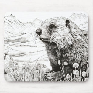 Marmot Friedlich Nature Prairie Sketch Zeichnend K Mousepad