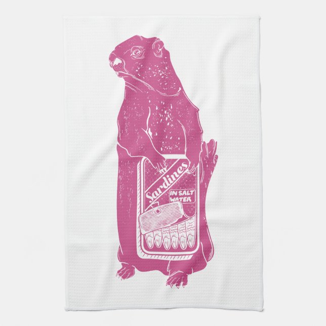 Marmot Groundhog frisst Sardinen Geschirrtuch (Vertikal)