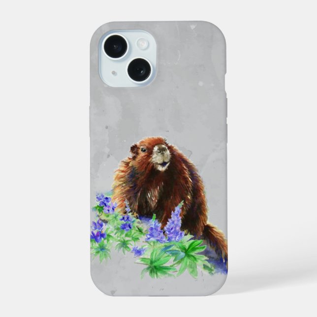 Marmot Groundhog Wasserfarbe Art iPhone 15 Hülle (Rückseite)