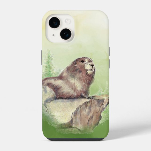 Marmot Groundhog Wasserfarben Tierwelt Natur iPhone 14 Hülle (Rückseite)