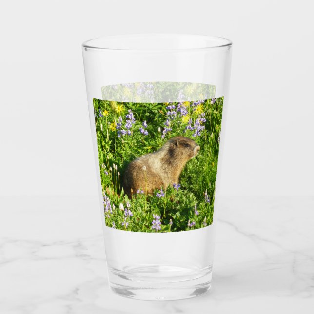 Marmot in den Wildblumen des Berges Rainier Glas (Vorderseite)