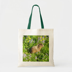 Marmot in den Wildblumen des Berges Rainier Tragetasche