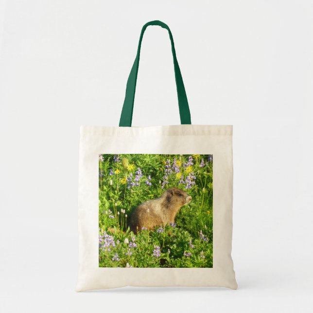 Marmot in den Wildblumen des Berges Rainier Tragetasche (Vorne)