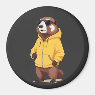 Marmot Wearing Hoodie Funny Coole Tierart Magnet
