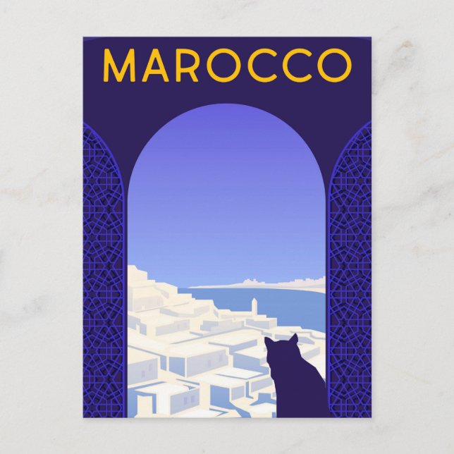 *~* Marocco Marokko Postcard Cat Window Ledge Blue Postkarte (Vorderseite)