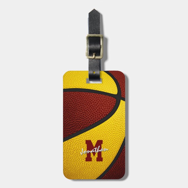 Marogolenmannschaft färbt mit Monogramm Basketball Gepäckanhänger (Vorderseite vertikal)