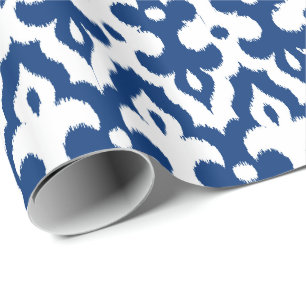 Marokkaner Ikat Damast-Muster, Kobalt-Blau u. Wei Geschenkpapier