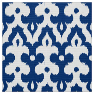 Marokkaner Ikat Damast-Muster, Kobalt-Blau u. Wei Stoff