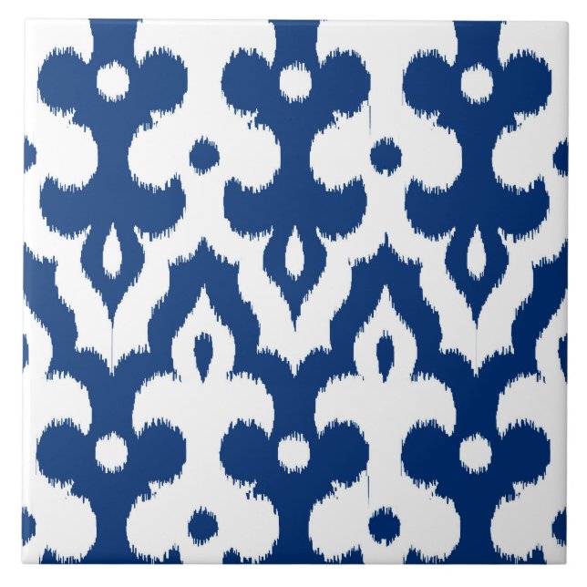 Marokkaner Ikat Damast-Muster, Kobalt-Blau u. Weiß Fliese (Vorderseite)