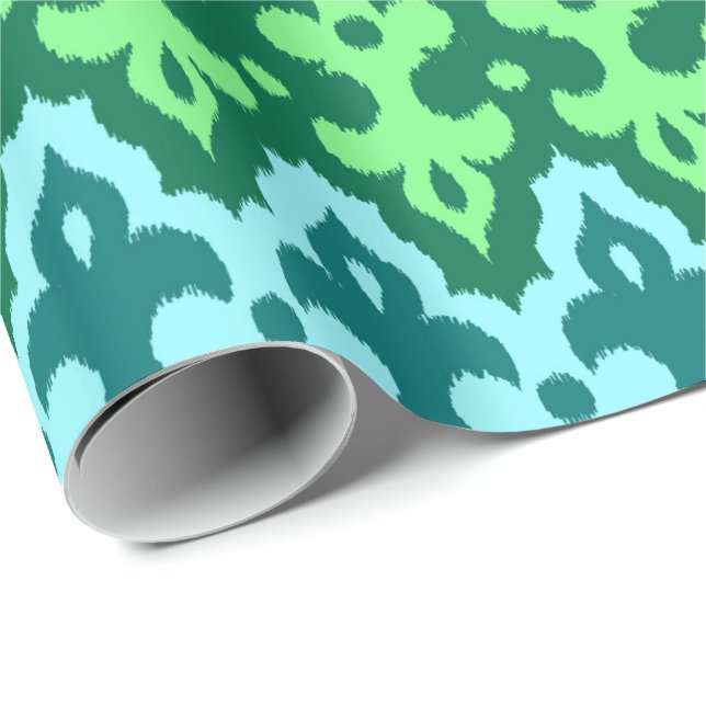 Marokkaner Ikat Damast-, Türkis-u. Jade-Grün Geschenkpapier (Rolleneckpunkt)