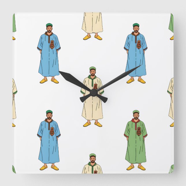 Marokkaner in Djellaba Motiv Quadratische Wanduhr (Vorderseite)