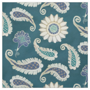 Marokkaner-Paisleyblumenkunst-Muster-Pfau-Blau Stoff