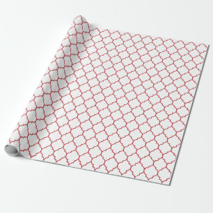 Marokkaner Quatrefoil dunkelrot auf Weiß Geschenkpapier