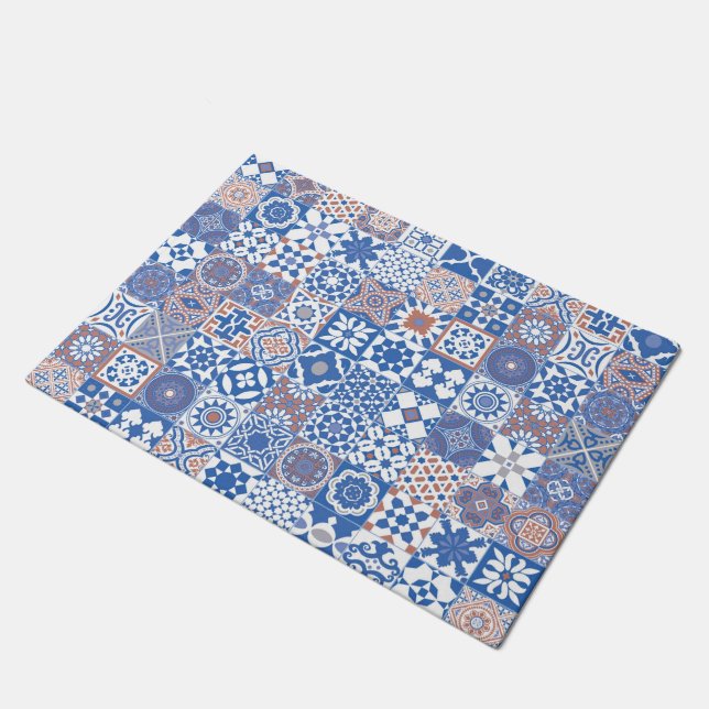 marokkanisch-blau, braun fußmatte (Schrägansicht)