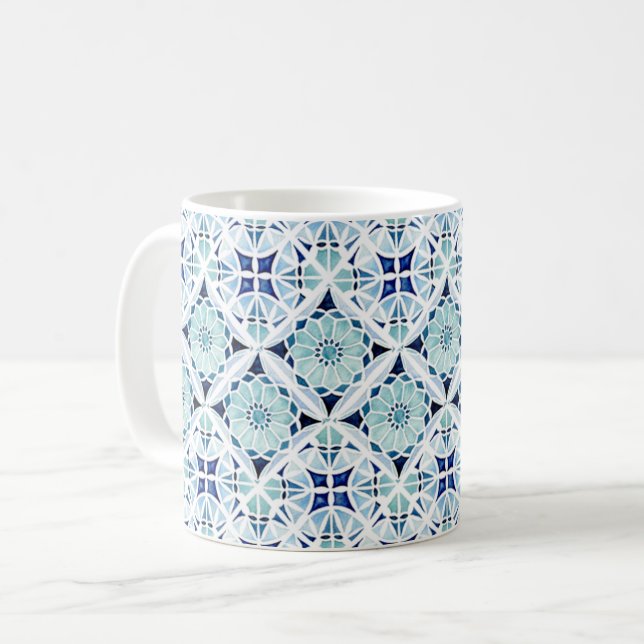 marokkanisch-blaues Fliesenmuster Kaffeetasse (Vorderseite Links)