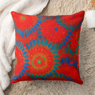 Marokkanisch exotisch rot orange teal grün Floral Kissen