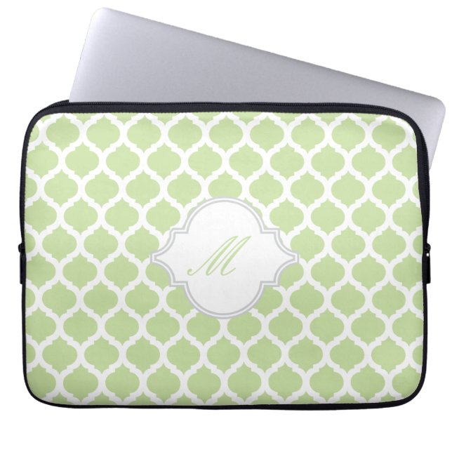 Marokkanisch grün und weiß mit Monogram-Laptop-Sie Laptopschutzhülle (Vorderseite)