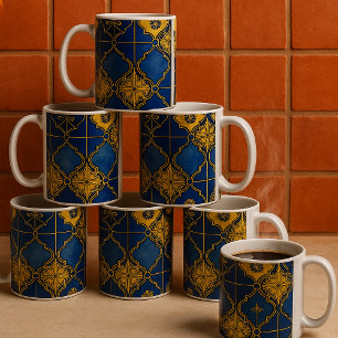 Marokkanisch Mauresk Elegantes Blau- und Goldmuste Kaffeetasse