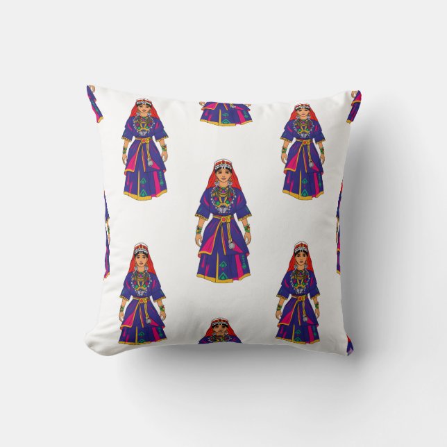 Marokkanische Berberfrau Traditionelles Kleid Kissen (Vorderseite)