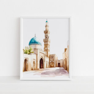 Marokkanische Blaue Kuppel und Minaretta Wasserfar Poster