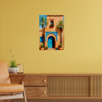 Marokkanische Blaue Tür Terrakotta Kasbah-Wandkuns