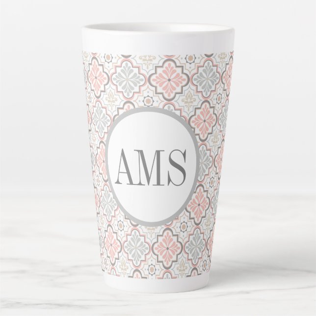 Marokkanische Blume Monogram Personalisiert Milchtasse (Vorderseite)
