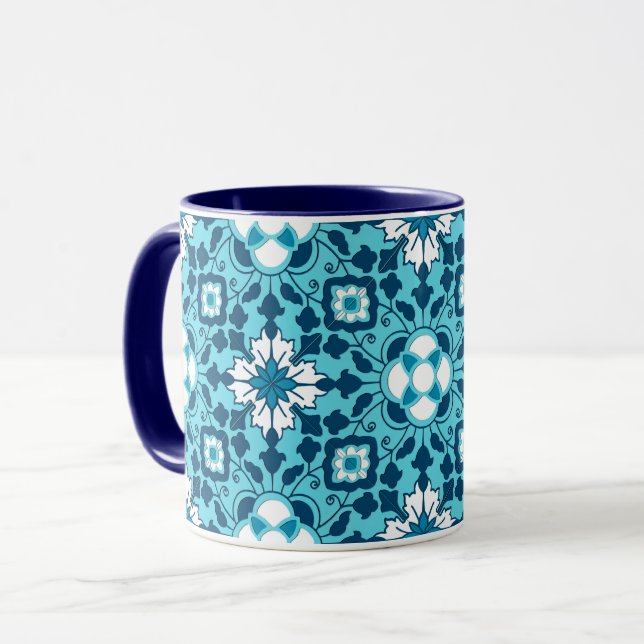 marokkanische Blumenzille, Indigo, Sky Blue und Wh Tasse (Vorderseite Links)