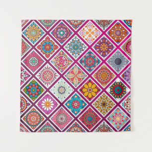 Marokkanische Boheme-Mandala-Fliesen Wandteppich