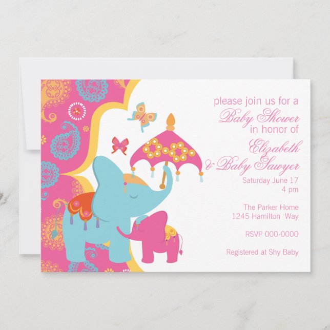 marokkanische Elephant Baby Shower Einladung (Vorderseite)