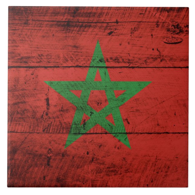 Marokkanische Flagge für altes Holzkörnchen Fliese (Vorderseite)